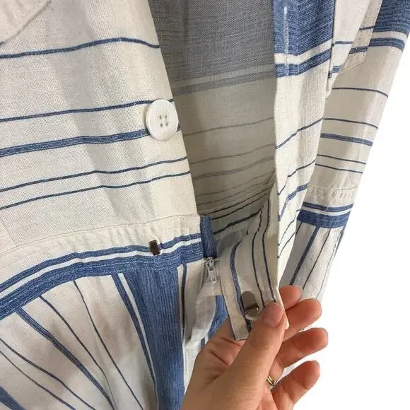 Christy Dawn Prudence Linen Short Sleeve Jumper Nilah Striped Blue White Size M